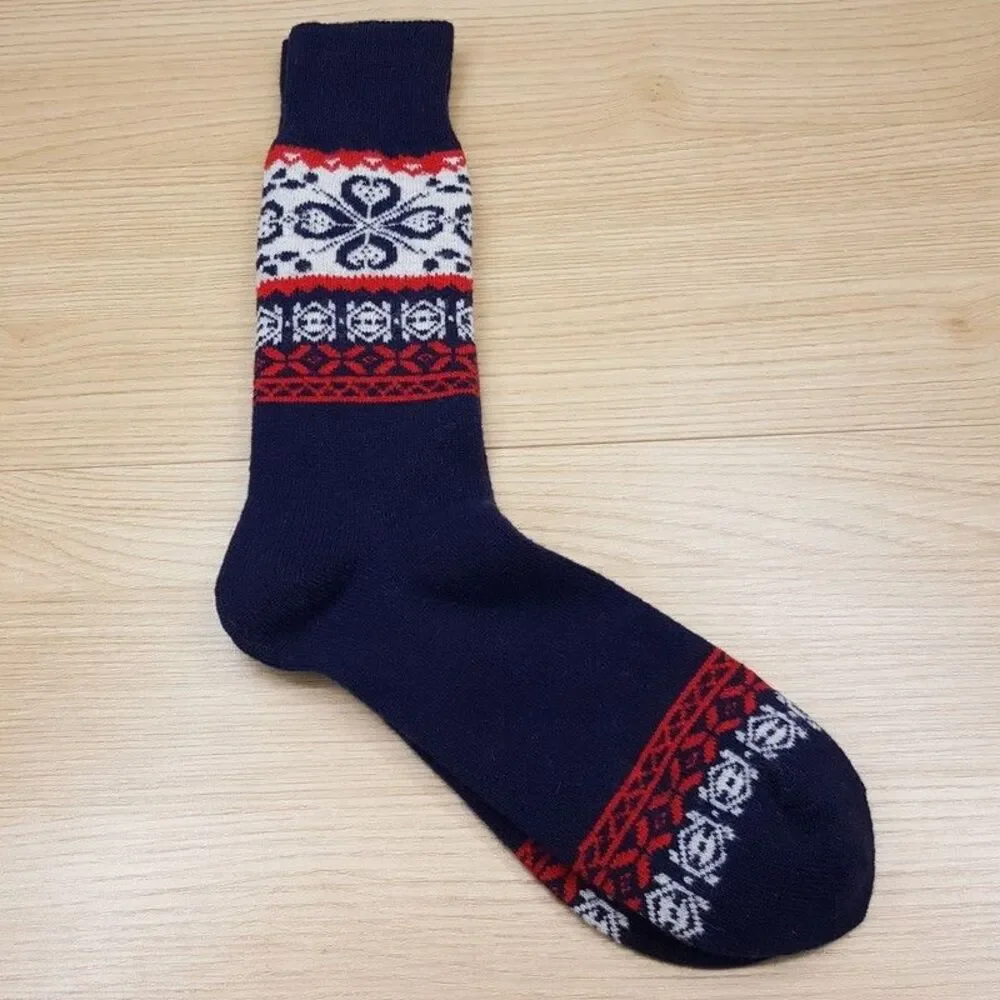 POLO RALPH LAUREN Crew Dress Socks Mens Navy Fair Isle Wool Blend Cozy Knit